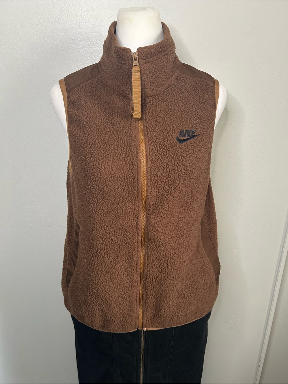Nike Sportswear Brown Sherpa Teddy Utility Vest - Women's Zip Front